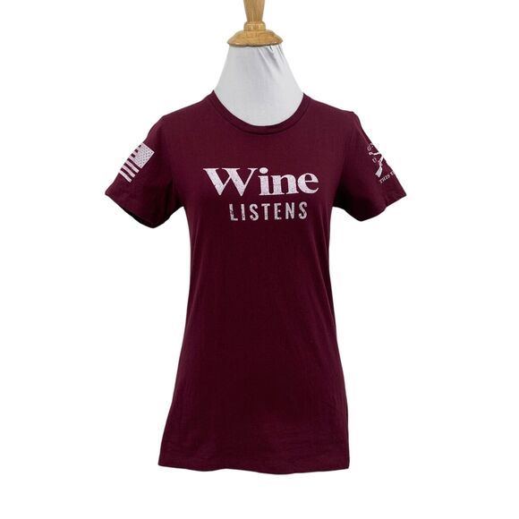 Grunt Style T Shirt Womens M Medium Maroon Wine Listens Graphic Short Sleeve Tee - Picture 1 of 12